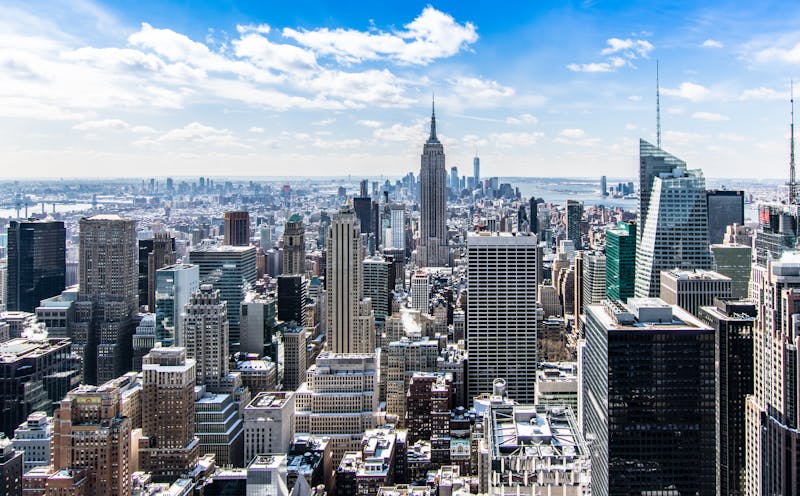 New York City skyline with flights to London UK