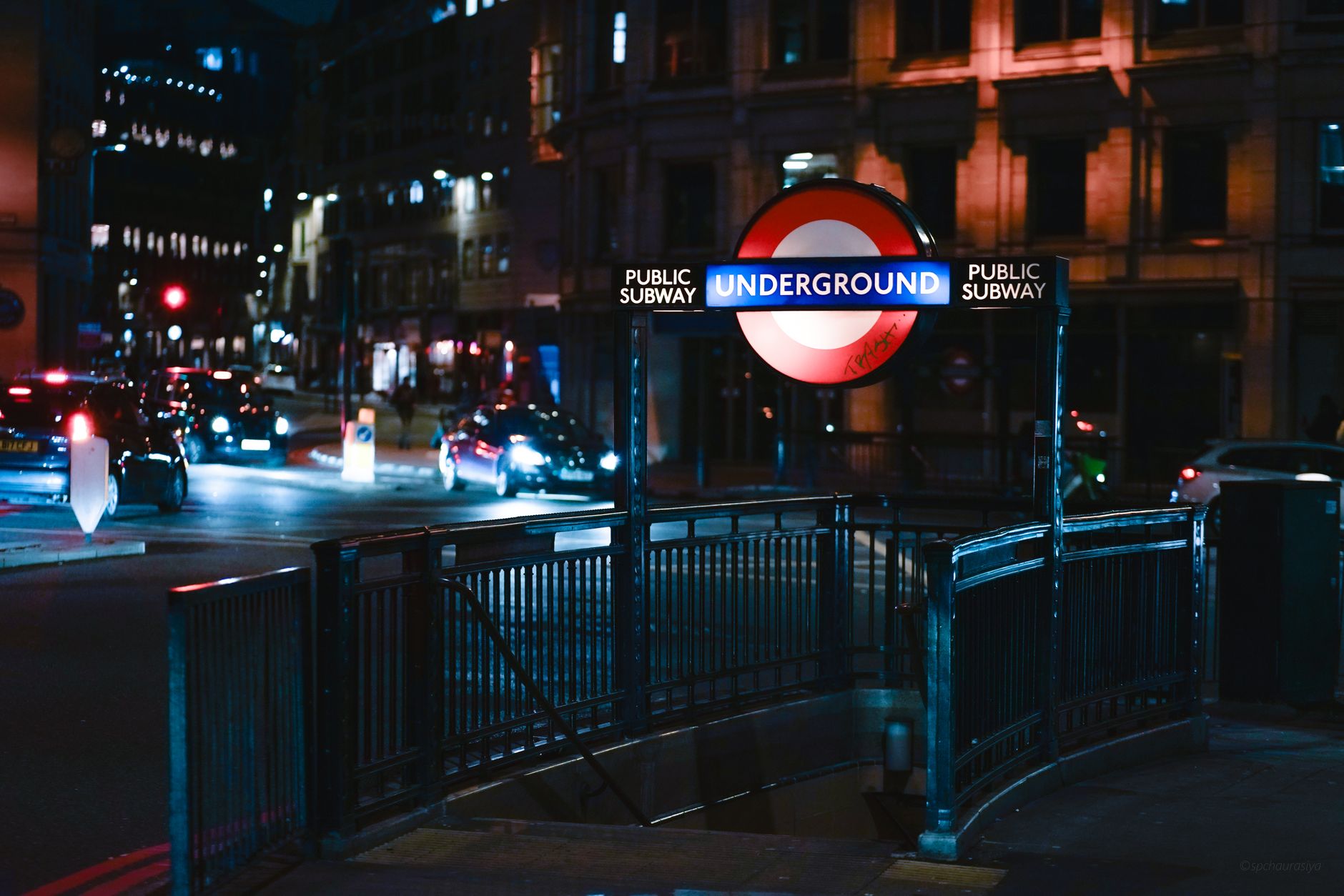 The entrance to a London Underground Tube station near a busy central London street